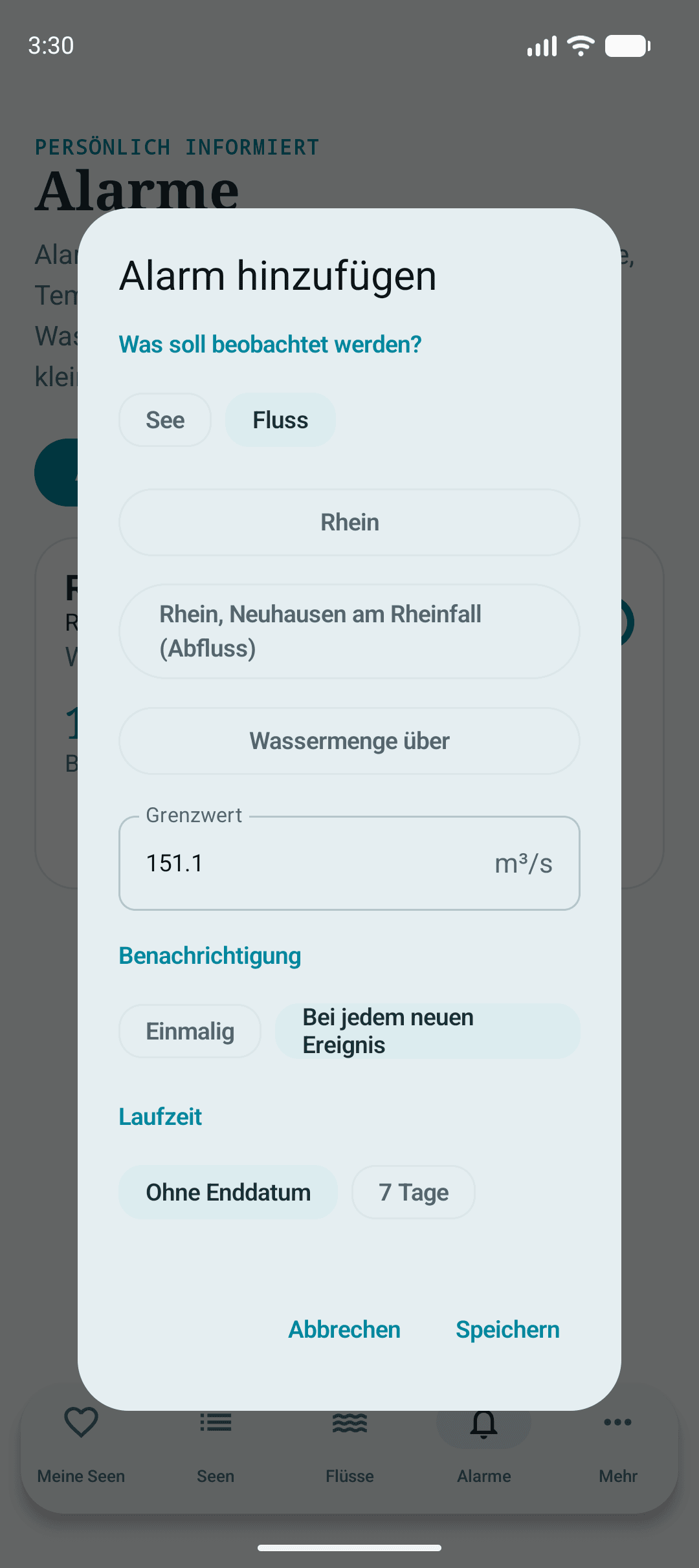 Persönlichen Gewässeralarm in der Seepegel-App einrichten